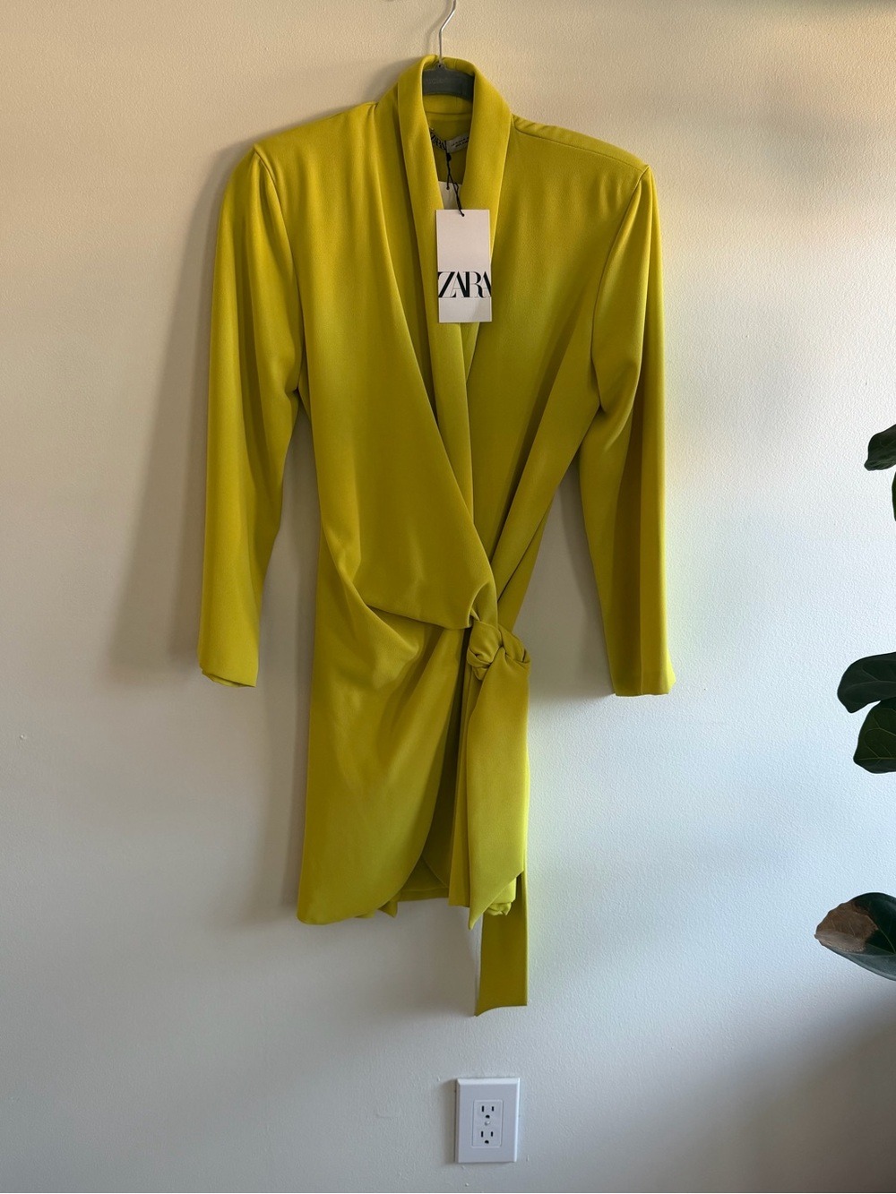 ZARA NWT Lime Chartreuse Mini Wrap Dress | V-Neck | Long Sleeve